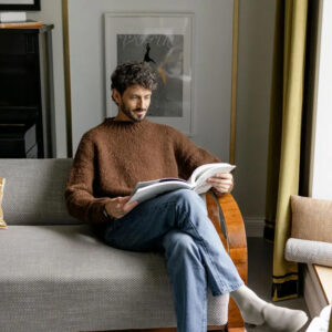 Chunky knit brown alpaca wool sweater for men, cable knitted woolen men's jumper, handmade thick winter minimalist pullover, gift for a man