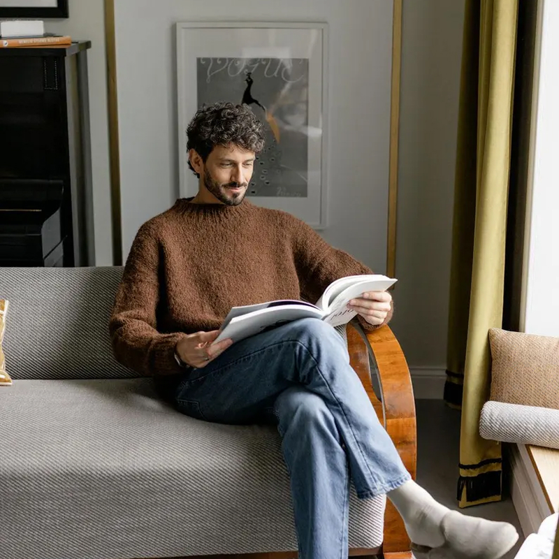 Chunky knit brown alpaca wool sweater for men, cable knitted woolen men's jumper, handmade thick winter minimalist pullover, gift for a man