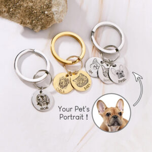 Custom Pet Portrait Keychain Pet Lover Gift Personalized Dog or Cat Memorial Gift for Kids, Unique Gift for Pet Mom