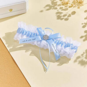 image 423 Personalized Wedding Garter: Blue Lace Bridal Keepsake, Custom Date
